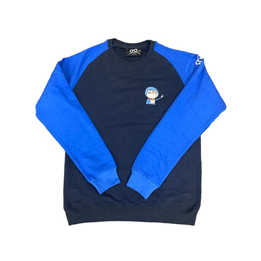 Blue Raglan Crewneck Pullover - Premium Streetwear Baumwolle